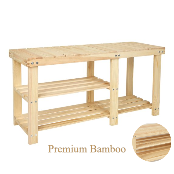 TOPZEE Bamboo Shoe Bench for Entryway, Wood Hallway Shoe Rack Shoe Organizer Shelf with Removable Cushion for Living Room Bedroom, Natural