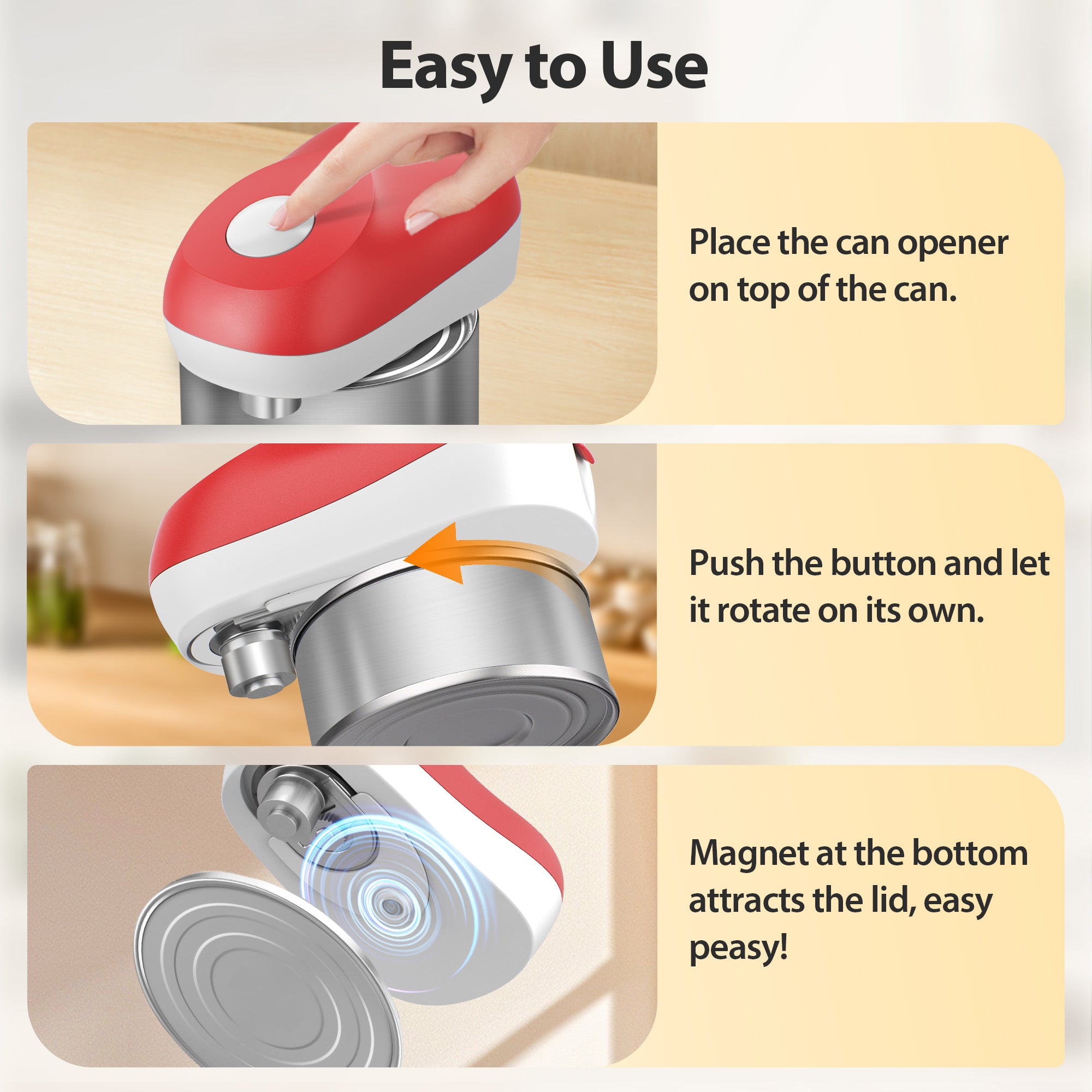 Topzee Electric Can Opener, One-Touch Automatic Battery-Operated Hands-Free Can Opener for Seniors, Red