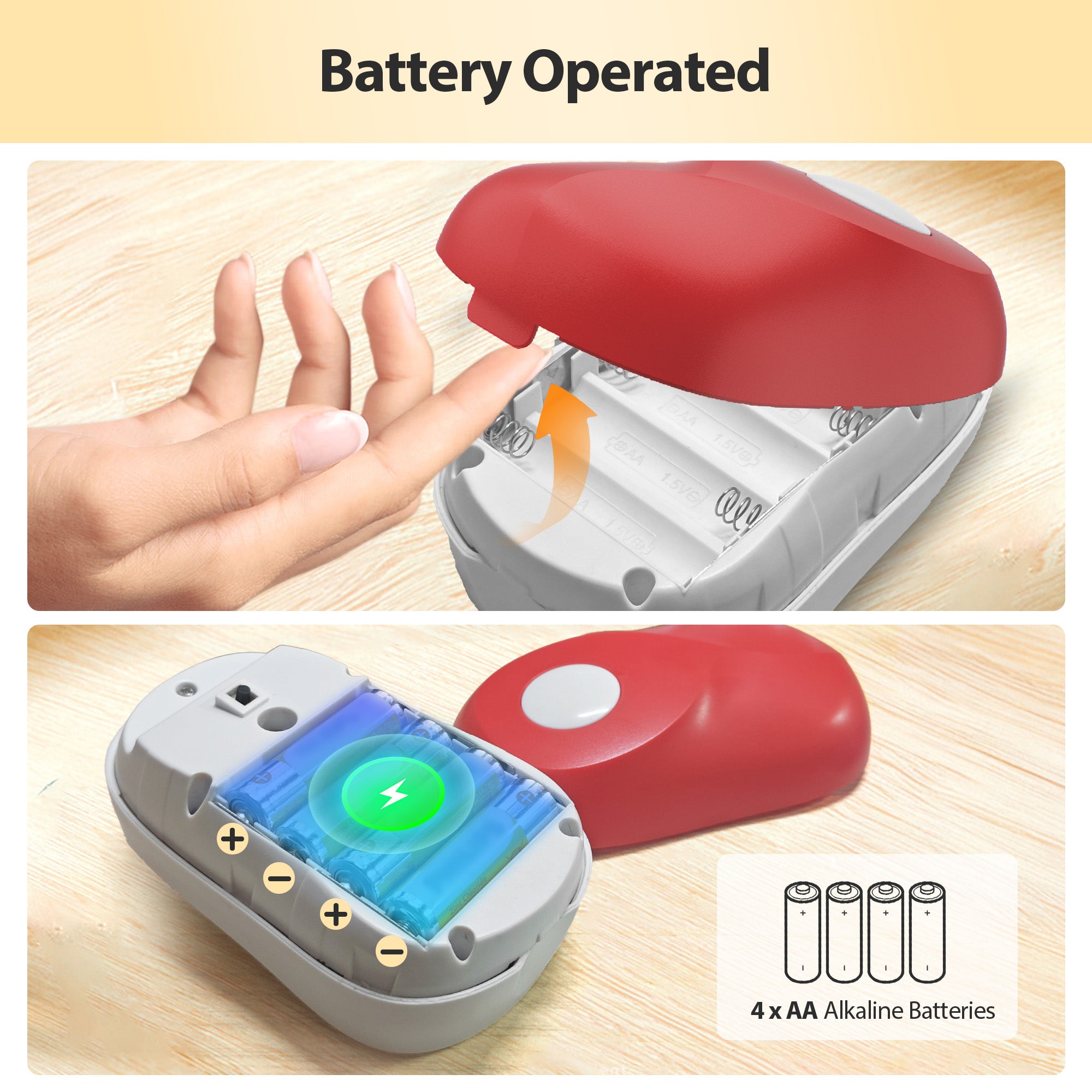 Topzee Electric Can Opener, One-Touch Automatic Battery-Operated Hands-Free Can Opener for Seniors, Red