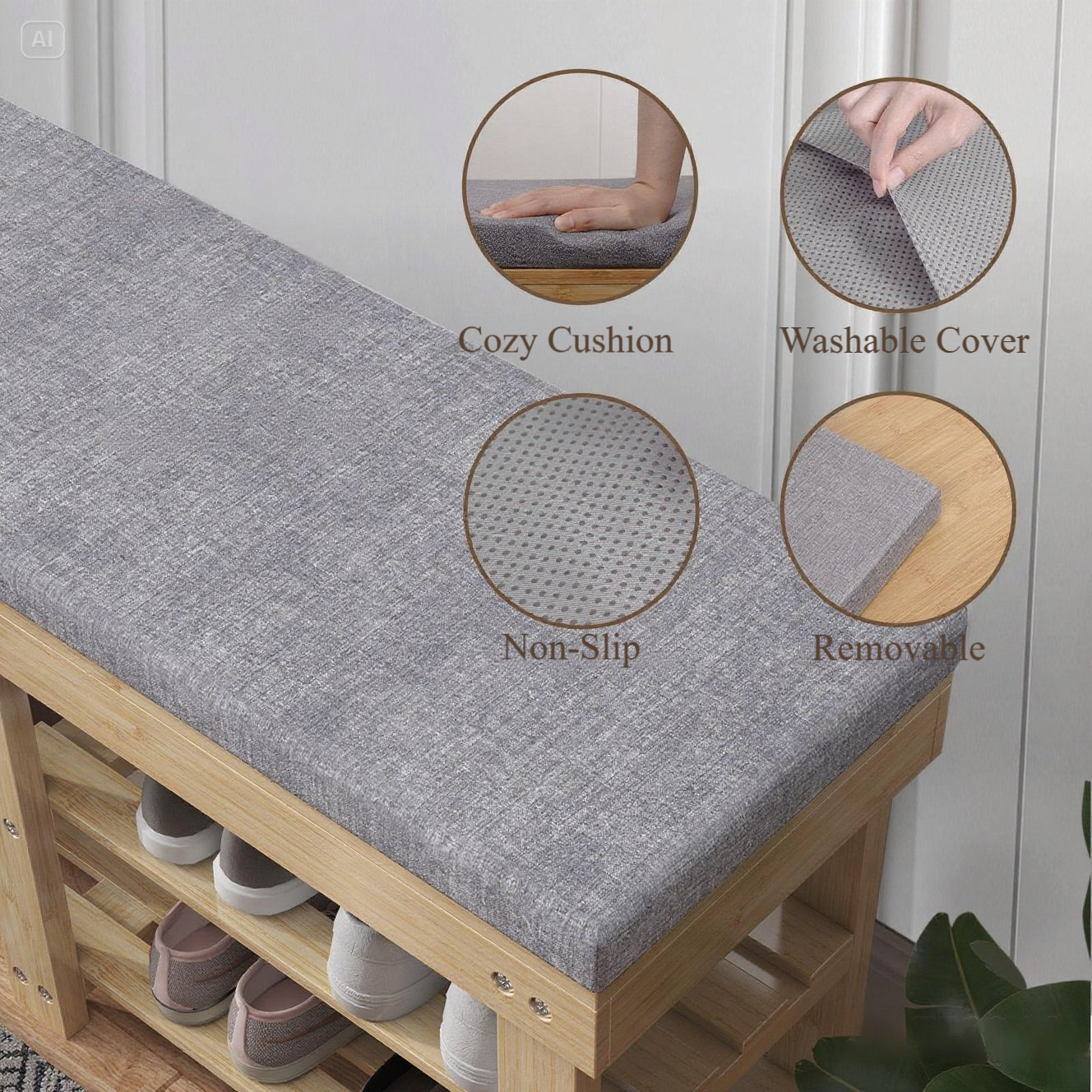 TOPZEE Bamboo Shoe Bench for Entryway, Wood Hallway Shoe Rack Shoe Organizer Shelf with Removable Cushion for Living Room Bedroom, Natural