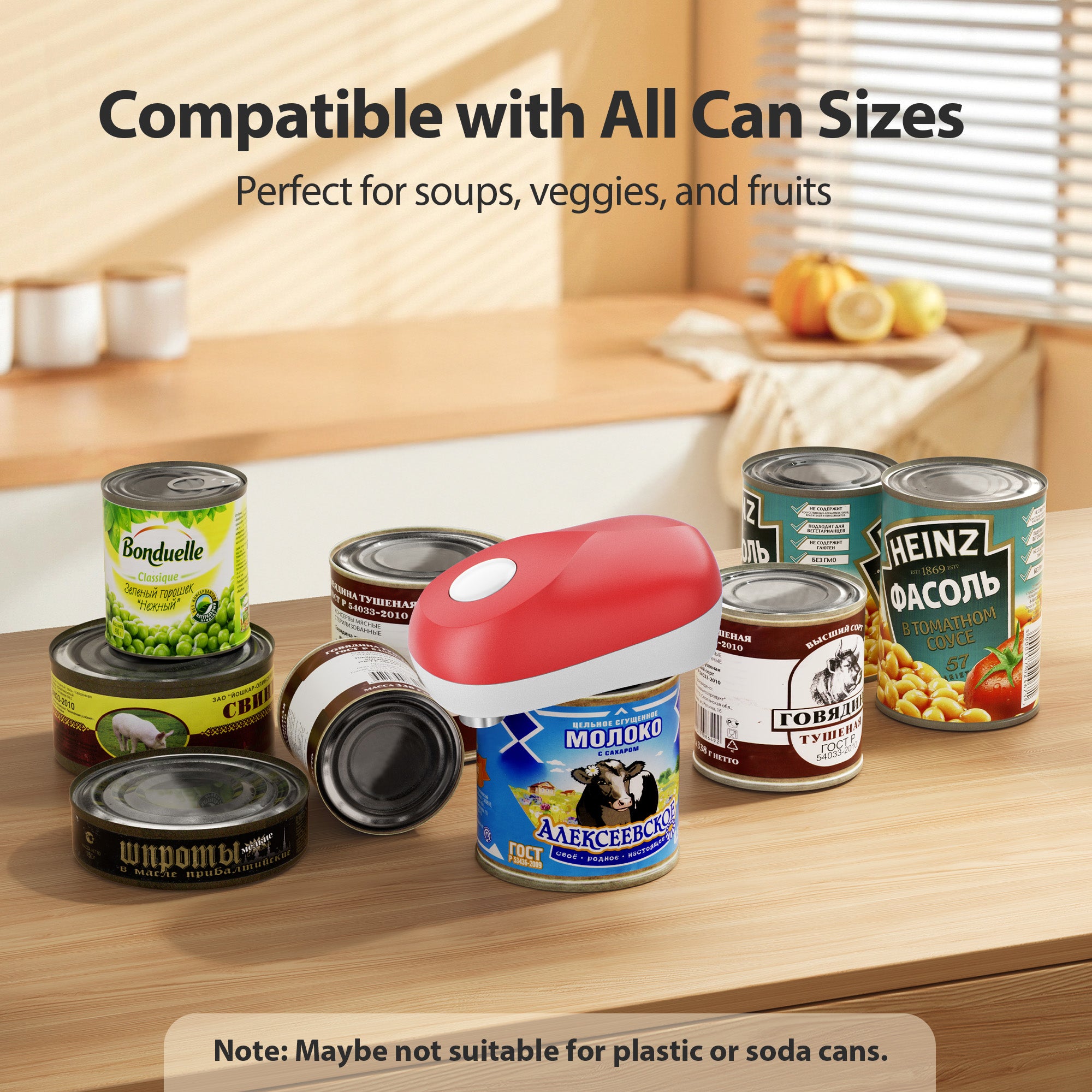 Topzee Electric Can Opener, One-Touch Automatic Battery-Operated Hands-Free Can Opener for Seniors, Red