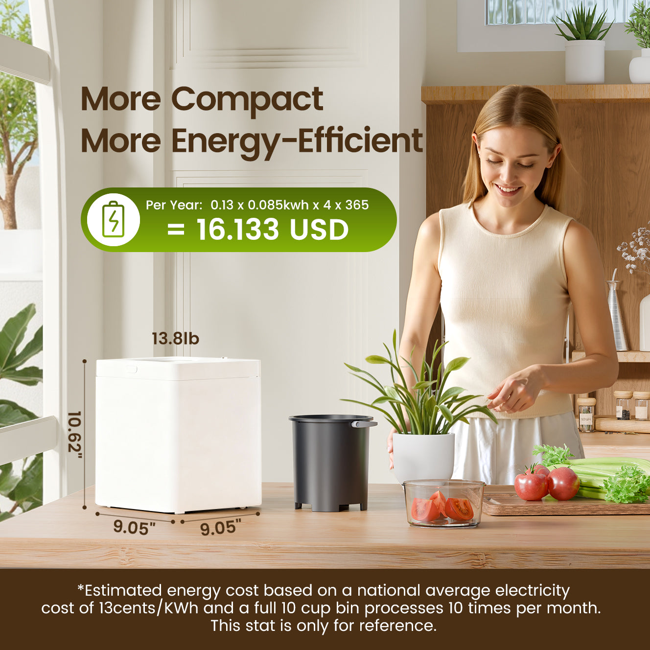 TOPZEE Kitchen Compost Bin Countertop|3L Electric Composter with Non-Stick Coating|Indoor Compost Bin Kitchen Odorless with Carbon Filters|4H Fast Compsting, White