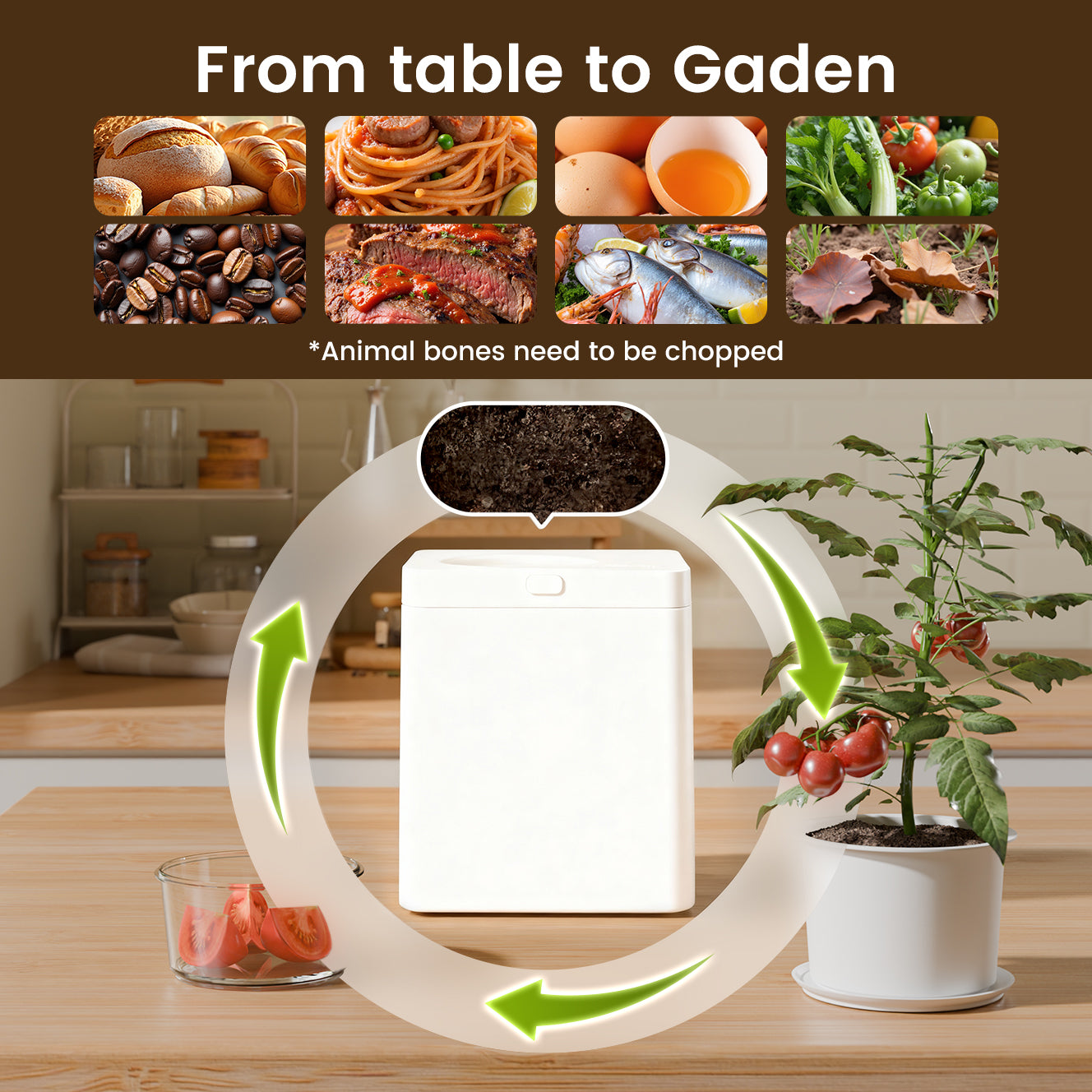 TOPZEE Kitchen Compost Bin Countertop|3L Electric Composter with Non-Stick Coating|Indoor Compost Bin Kitchen Odorless with Carbon Filters|4H Fast Compsting, White