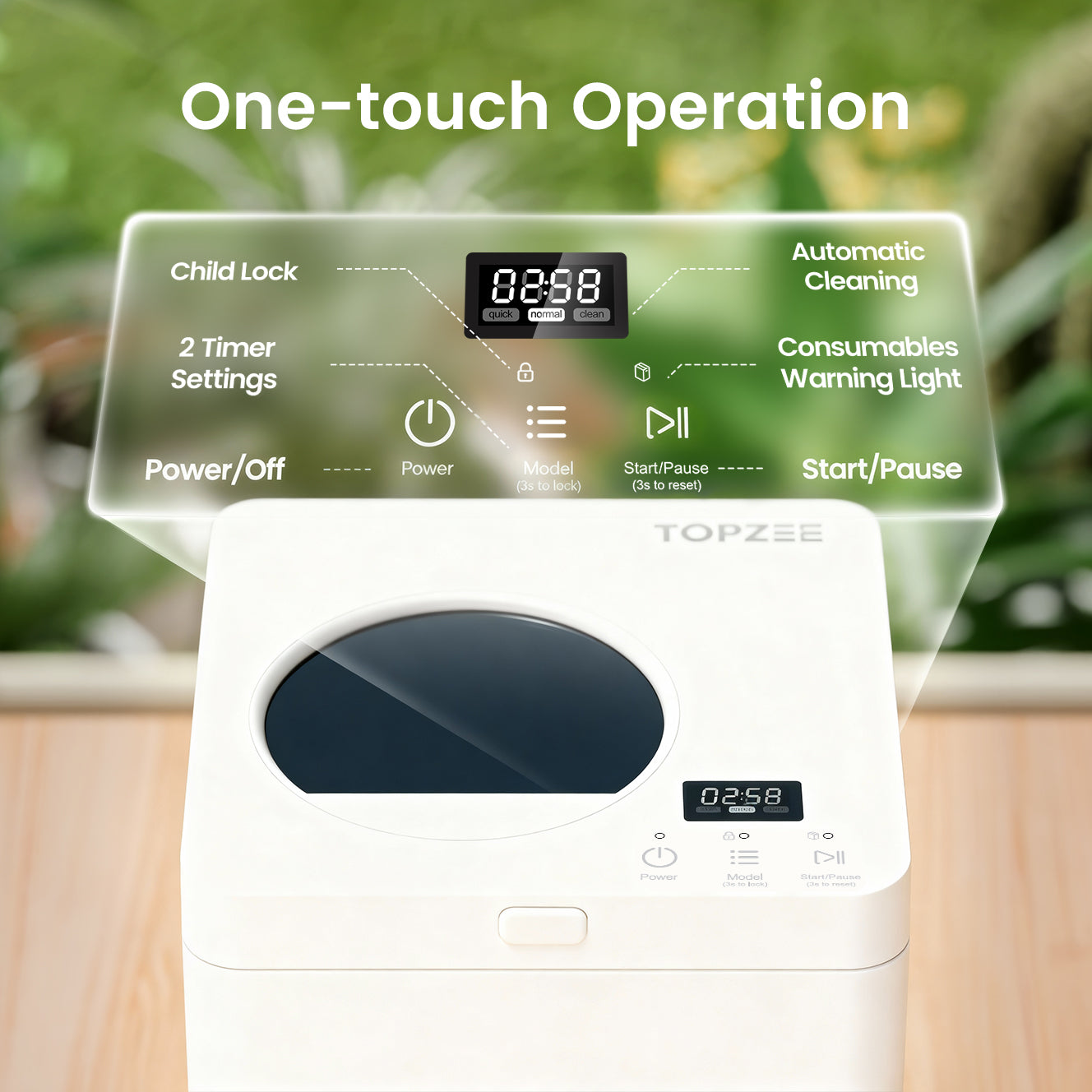 TOPZEE Kitchen Compost Bin Countertop|3L Electric Composter with Non-Stick Coating|Indoor Compost Bin Kitchen Odorless with Carbon Filters|4H Fast Compsting, White